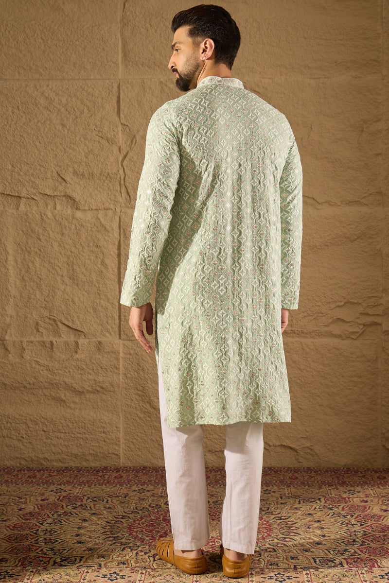 Green Viscose Rayon Solid Embroidered Straight Kurta HOPMKU1238