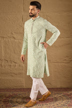 Green Viscose Rayon Solid Embroidered Straight Kurta HOPMKU1238