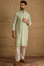 Green Viscose Rayon Solid Embroidered Straight Kurta HOPMKU1238