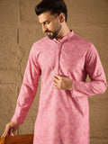 Men Pink Viscose Rayon Bandhani Embroidered Straight Kurta-MKU1245