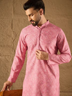 Men Pink Viscose Rayon Bandhani Embroidered Straight Kurta-MKU1245