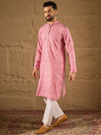 Men Pink Viscose Rayon Bandhani Embroidered Straight Kurta-MKU1245