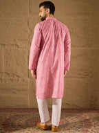 Men Pink Viscose Rayon Bandhani Embroidered Straight Kurta-MKU1245