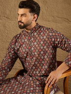 Men Brown Viscose Rayon Ethnic Motifs Embroidered Straight Kurta-MKU1248