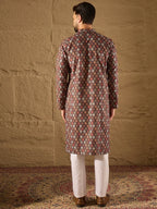 Men Brown Viscose Rayon Ethnic Motifs Embroidered Straight Kurta-MKU1248