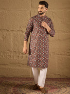 Men Brown Viscose Rayon Ethnic Motifs Embroidered Straight Kurta-MKU1248