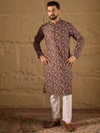 Men Brown Viscose Rayon Ethnic Motifs Embroidered Straight Kurta-MKU1248