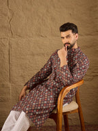 Men Brown Viscose Rayon Ethnic Motifs Embroidered Straight Kurta-MKU1248