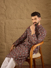 Men Brown Viscose Rayon Ethnic Motifs Embroidered Straight Kurta-MKU1248