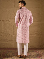 Men Pink Viscose Rayon Ethnic Motifs Embroidered Straight Kurta-MKU1249