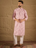 Men Pink Viscose Rayon Ethnic Motifs Embroidered Straight Kurta-MKU1249