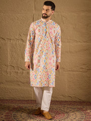 Men Multi Viscose Rayon Abstract Embroidered Straight Kurta-MKU1251