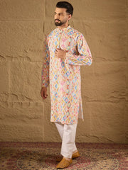 Men Multi Viscose Rayon Abstract Embroidered Straight Kurta-MKU1251