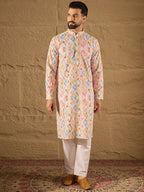 Men Multi Viscose Rayon Abstract Embroidered Straight Kurta-MKU1251