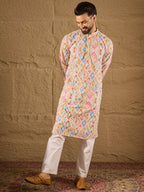 Men Multi Viscose Rayon Abstract Embroidered Straight Kurta-MKU1251