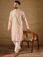 Men Multi Viscose Rayon Abstract Embroidered Straight Kurta-MKU1251