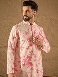 Men Peach Viscose Rayon Shibori Embroidered Straight Kurta-MKU1262
