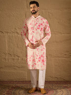 Men Peach Viscose Rayon Shibori Embroidered Straight Kurta-MKU1262