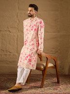 Men Peach Viscose Rayon Shibori Embroidered Straight Kurta-MKU1262