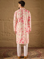 Men Peach Viscose Rayon Shibori Embroidered Straight Kurta-MKU1262