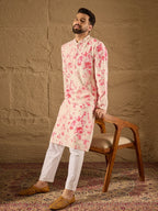 Men Peach Viscose Rayon Shibori Embroidered Straight Kurta-MKU1262