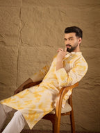 Men Yellow Viscose Rayon Shibori Embroidered Straight Kurta-MKU1263