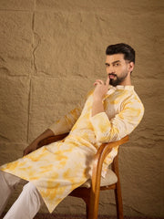 Men Yellow Viscose Rayon Shibori Embroidered Straight Kurta-MKU1263
