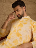 Men Yellow Viscose Rayon Shibori Embroidered Straight Kurta-MKU1263