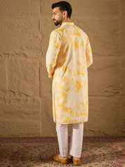 Men Yellow Viscose Rayon Shibori Embroidered Straight Kurta-MKU1263