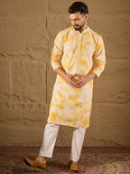 Men Yellow Viscose Rayon Shibori Embroidered Straight Kurta-MKU1263