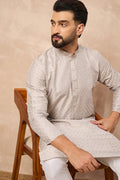 Grey Silk Geometric Printed Straight Kurta HOPMKU1272