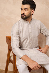 Grey Silk Geometric Printed Straight Kurta HOPMKU1272