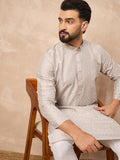 Men Grey Silk Geometric Printed Straight Kurta-MKU1272