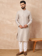 Men Grey Silk Geometric Printed Straight Kurta-MKU1272