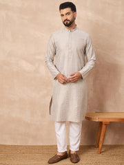Men Grey Silk Geometric Printed Straight Kurta-MKU1272