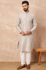 Grey Silk Geometric Printed Straight Kurta HOPMKU1272