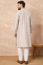 Grey Silk Geometric Printed Straight Kurta HOPMKU1272