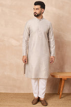 Grey Silk Geometric Printed Straight Kurta HOPMKU1272