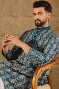 Blue Silk Printed Straight Kurta MKU1273