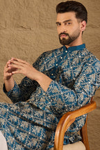 Blue Silk Printed Straight Kurta MKU1273
