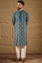 Blue Silk Printed Straight Kurta MKU1273