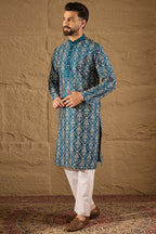 Blue Silk Printed Straight Kurta MKU1273