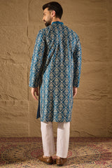 Blue Silk Printed Straight Kurta MKU1273