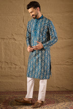 Blue Silk Floral Printed Straight Kurta HOPMKU1273