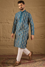 Blue Silk Floral Printed Straight Kurta HOPMKU1273