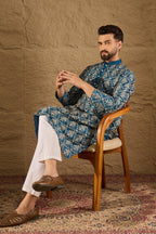 Blue Silk Floral Printed Straight Kurta HOPMKU1273