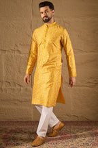 Yellow Silk Floral Printed Straight Kurta HOPMKU1276