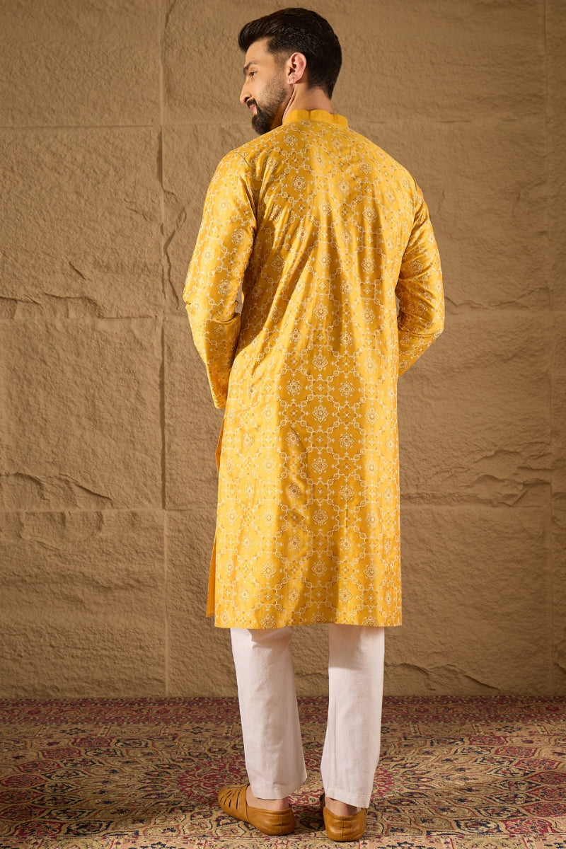 Yellow Silk Floral Indian Wear for Men | DesiQlo India