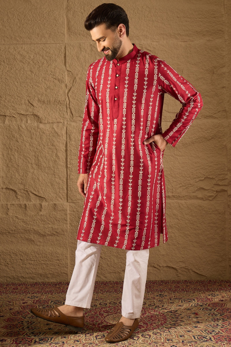 Maroon Viscose Rayon Ethnic Motifs Printed Straight Kurta HOPMKU1278