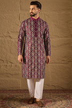 Purple Silk Floral Printed Straight Kurta HOPMKU1279